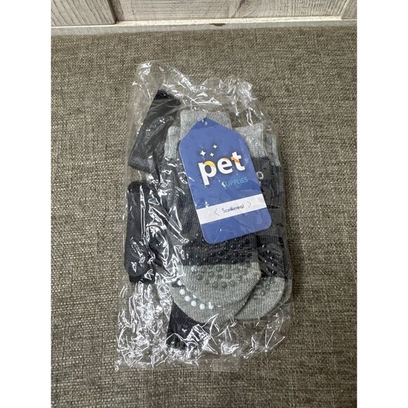 Anti-Slip Dog Socks With Straps Grey & White Paw Print Design Adj Hook & Loop - Picture 6 of 6